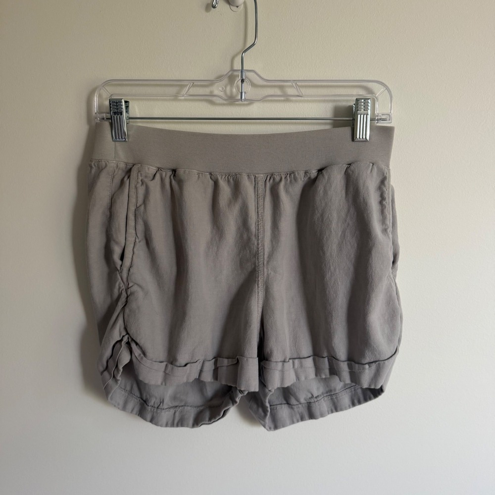 Faherty Brand Women Grey Tencel Linen Cotton Blend Elastic Waist Shorts Size M
